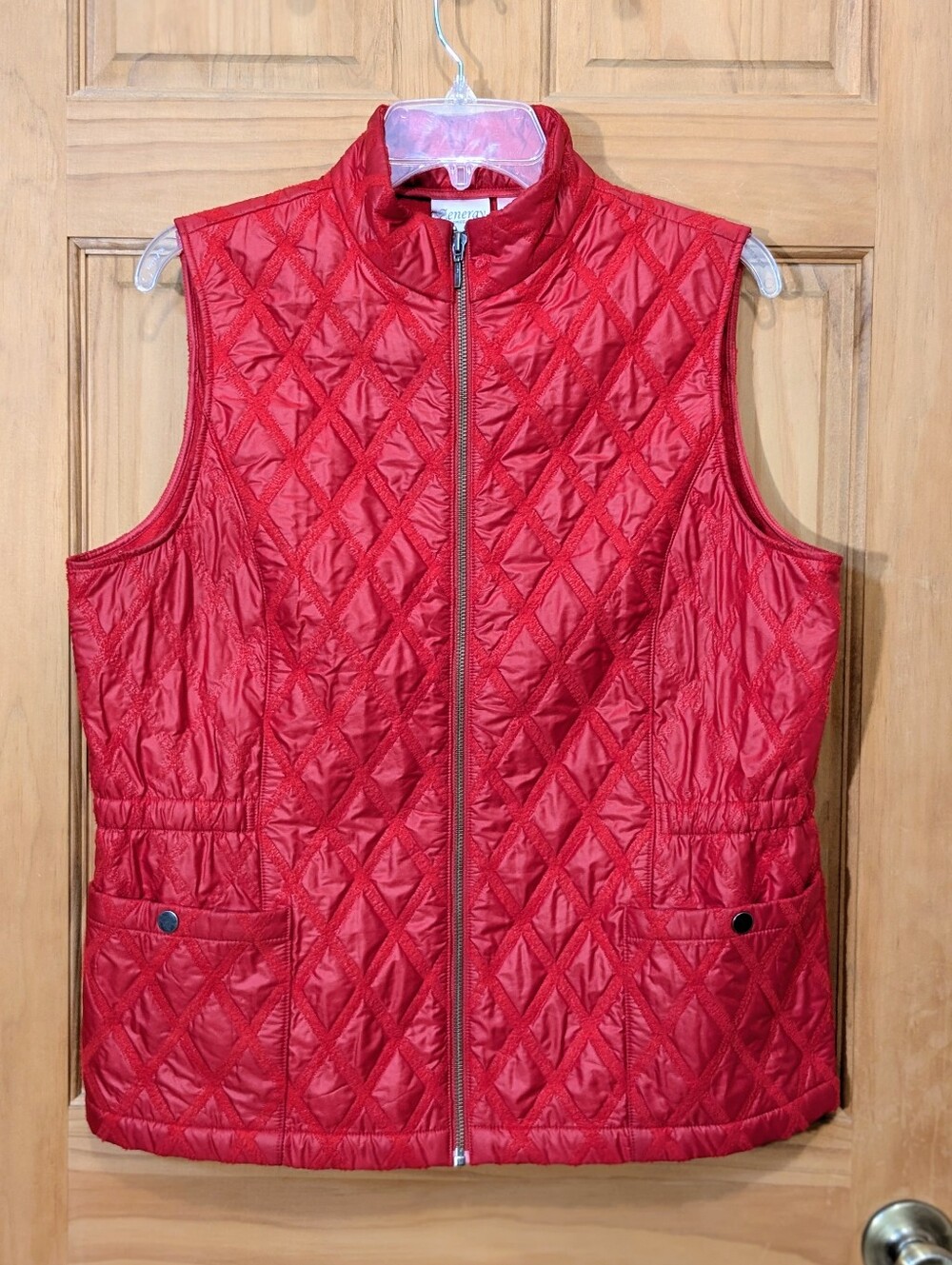 Zenergy By Chicos Vest Quilted Red Full Zip Sleeveless Snap Pocket Collared 2/LG